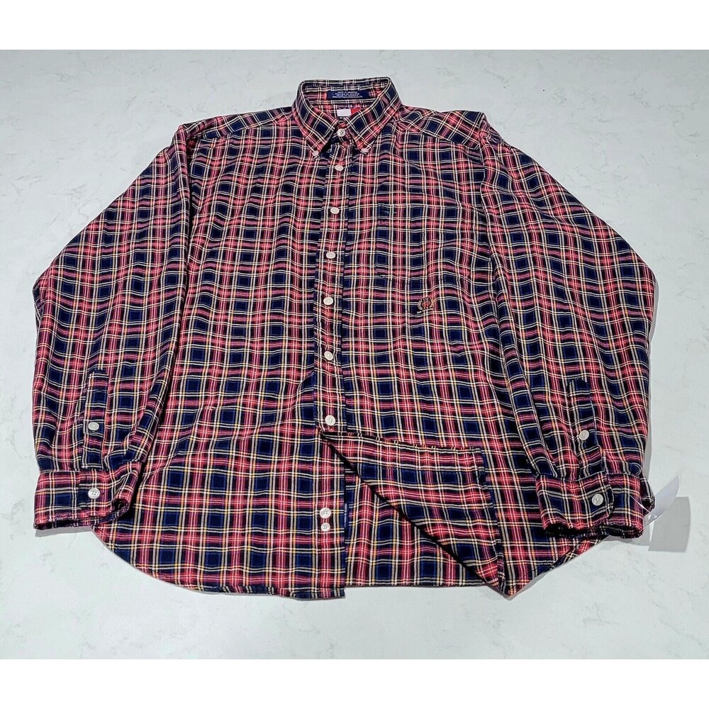 Tommy Hilfiger Long Sleeve Button Up Shirt Mens Red Black Plaid Checkered Large